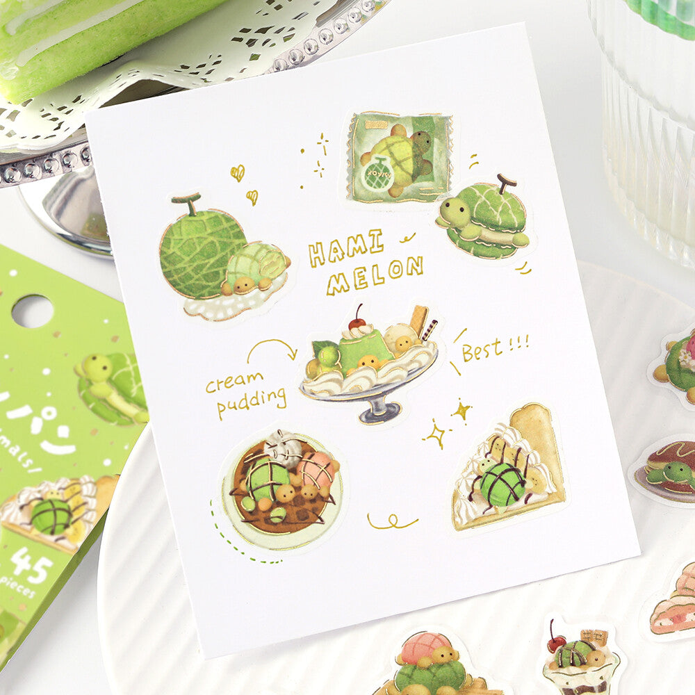 BGM Flake Stickers Foil Stamped "Fuwafuwa Fluffy Animals Vol.2" - Turtle Melon Bread