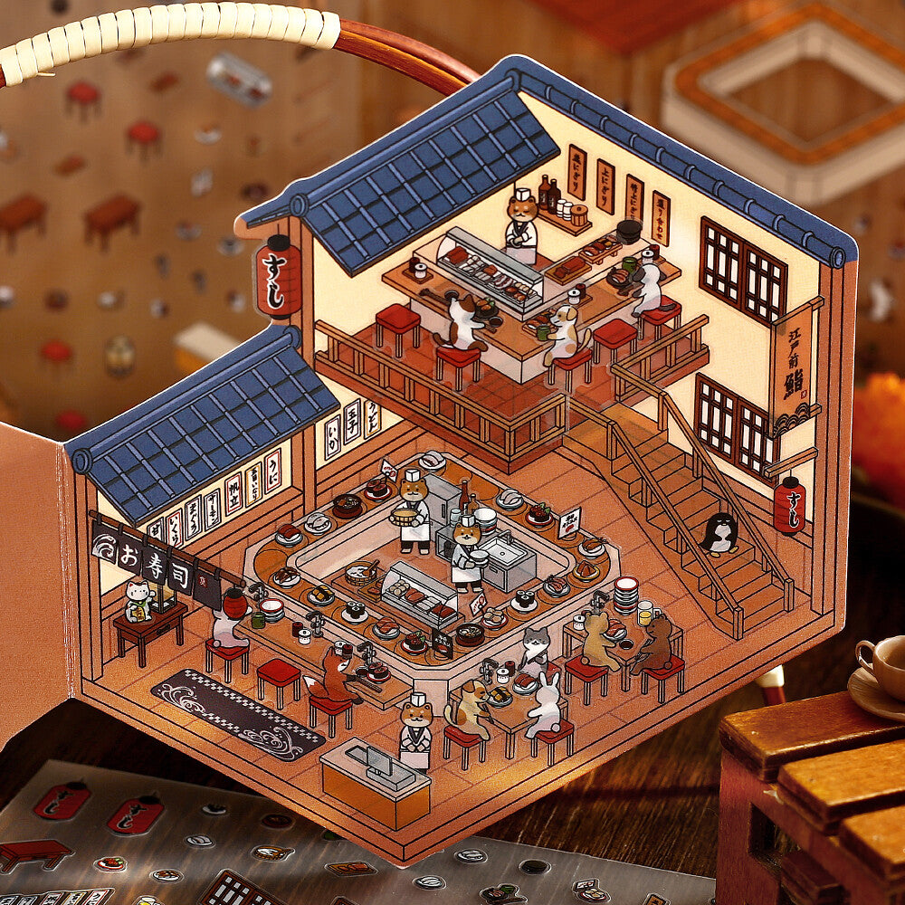 BGM Diorama 2.5D Sticker Sheet Vol3 - Sushi Restaurant | Papermind Shop