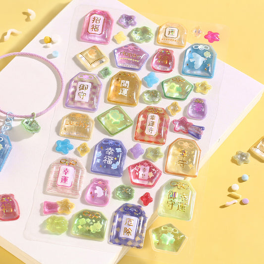 BGM Sticker Sheet - Sparkling 3D Sticker Japanese Lucky Charm | Papermind Shop
