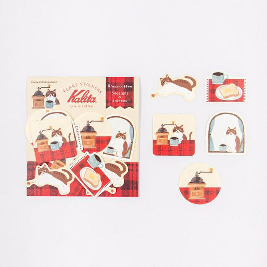 Furukawashiko Flake Stickers - Kalita Black Coffee & Cat | Papermind Shop