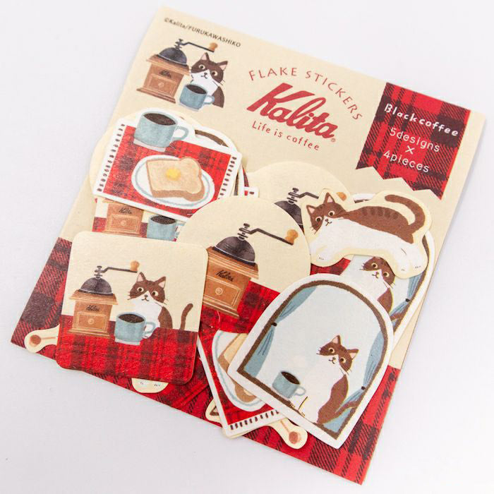 Furukawashiko Flake Stickers - Kalita Black Coffee & Cat | Papermind Shop