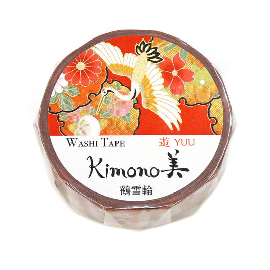 Kamiiso Sansyo 15mm Washi Tape - Kimono Crane Floral Circle | Papermind Shop