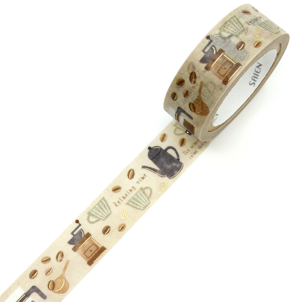 Kamiiso Sansyo 15mm Washi Tape - Saien Coffee Time | Papermind Shop