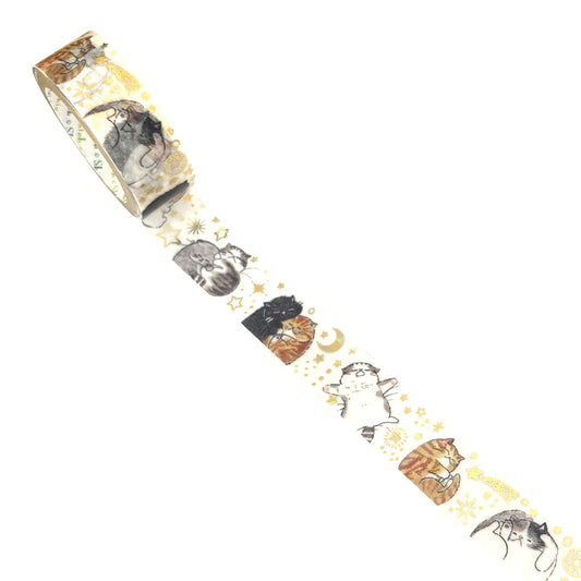 Seal Do Printing 15mm Washi Tape - My Dear Cats Sparkly Happy Nap - Shop all 15mm Washi Tapes and Japanese Stationery at Papermind Stationery Shop