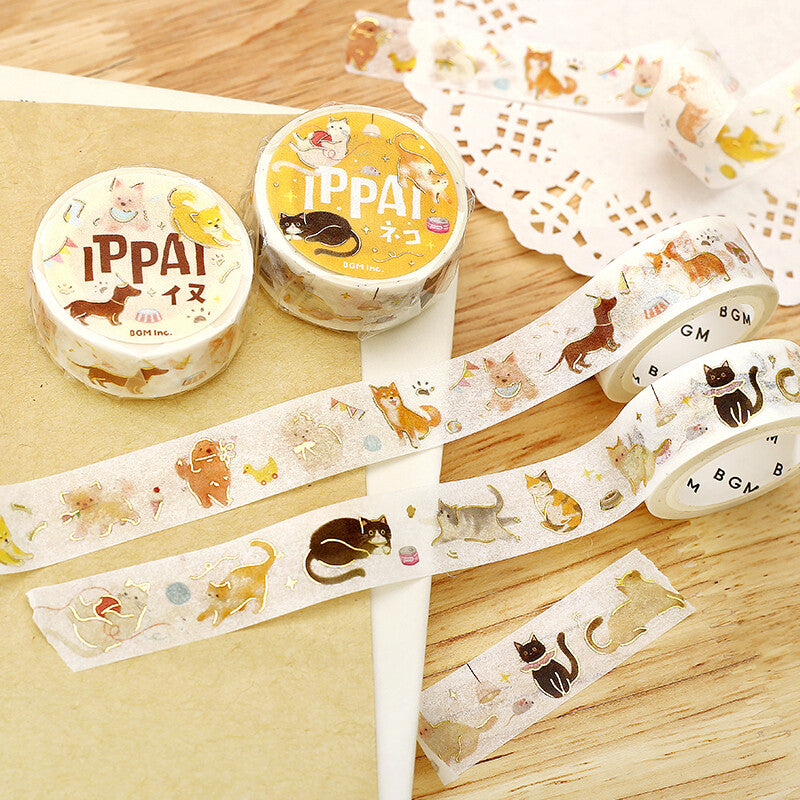 BGM 15mm Foil Stamp Washi Tapes "IPPAI" Lots of cats | Papermind Shop