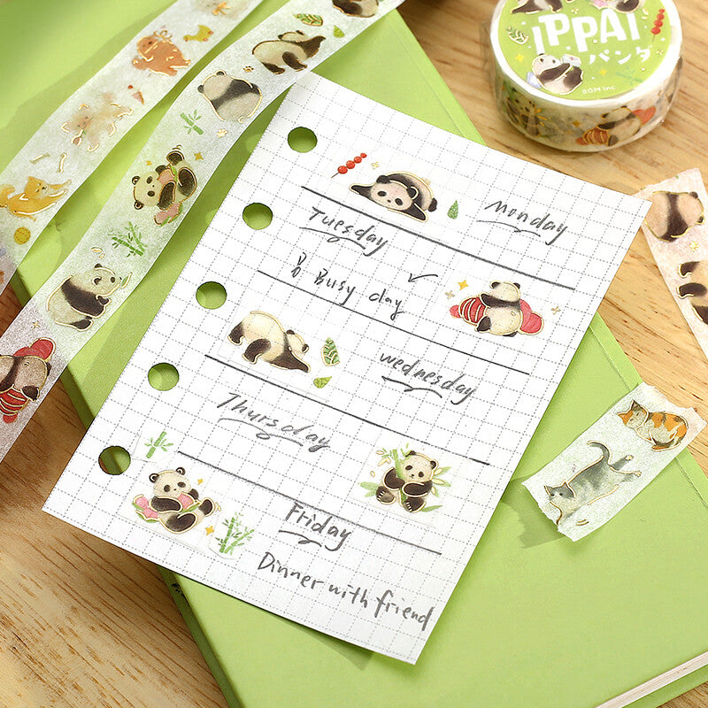 BGM 15mm Foil Stamp Washi Tapes "IPPAI" Lots of Panda