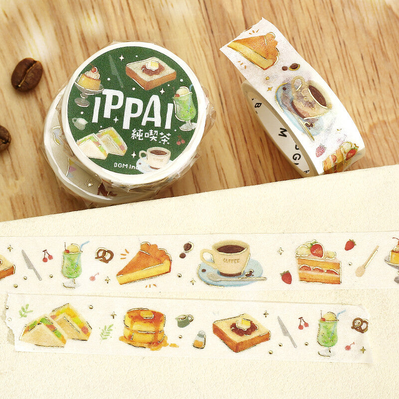 BGM 15mm Foil Stamp Washi Tapes "IPPAI" Full of Cafes | Papermind Shop
