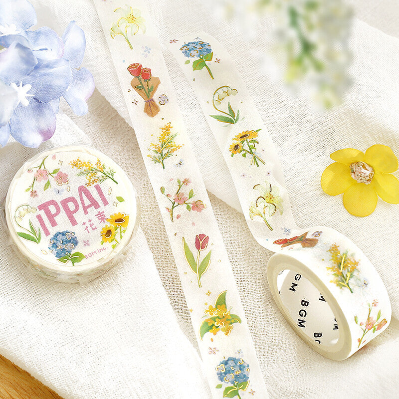 BGM 15mm Foil Stamp Washi Tapes "IPPAI" A Bouquet Full of Flowers  | papermindstationery.com