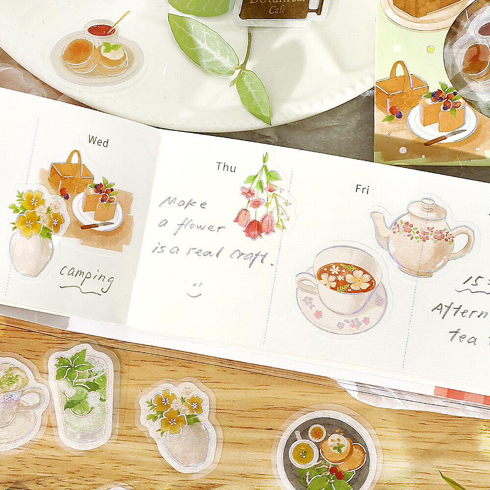 BGM Washi Flake Stickers Foil Stamp "Today's Cafe" Botanicals