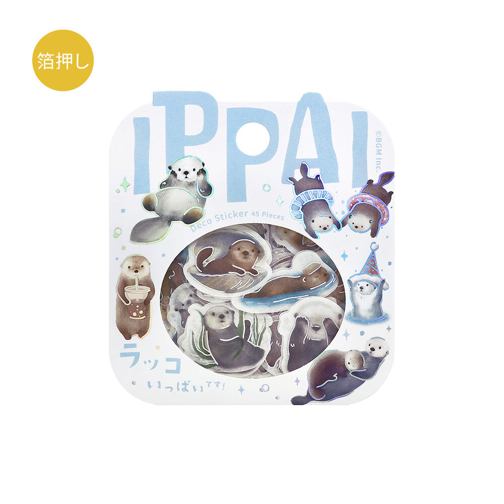 BGM Foil-stamped Flake Stickers "IPPAI" Lots of Otters | Papermind Stationery