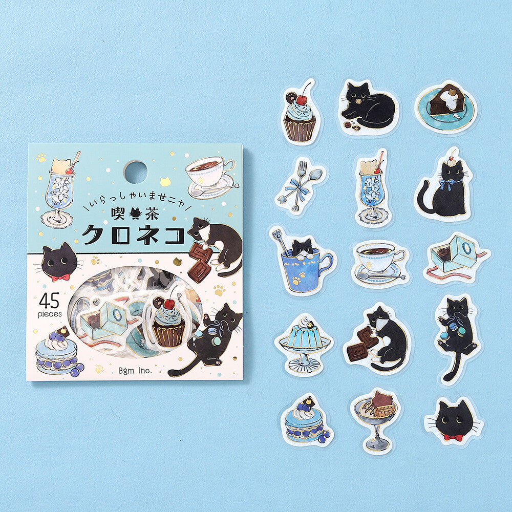 BGM Foil-stamped Flake Stickers "Welcome Meow!" - Kuroneko Cafe | Papermind Shop