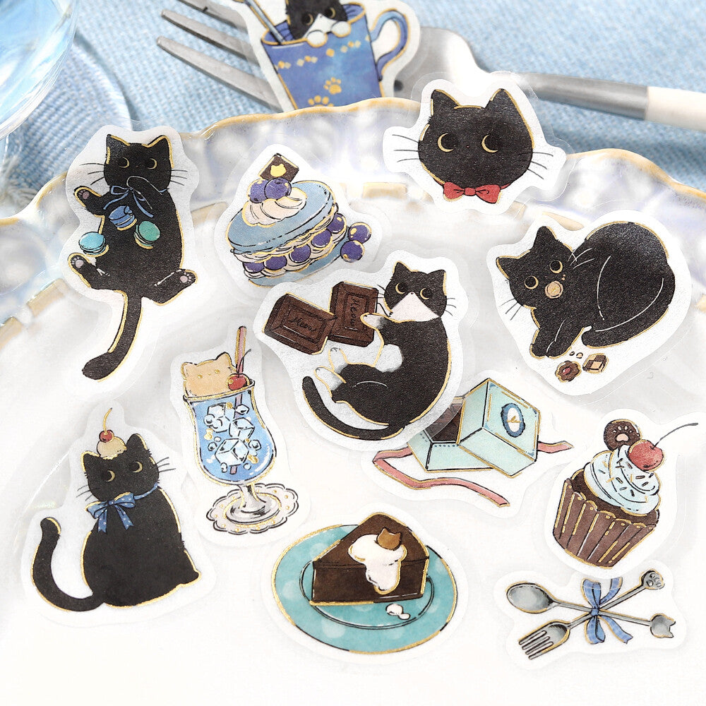 BGM Foil-stamped Flake Stickers "Welcome Meow!" - Kuroneko Cafe | Papermind Shop