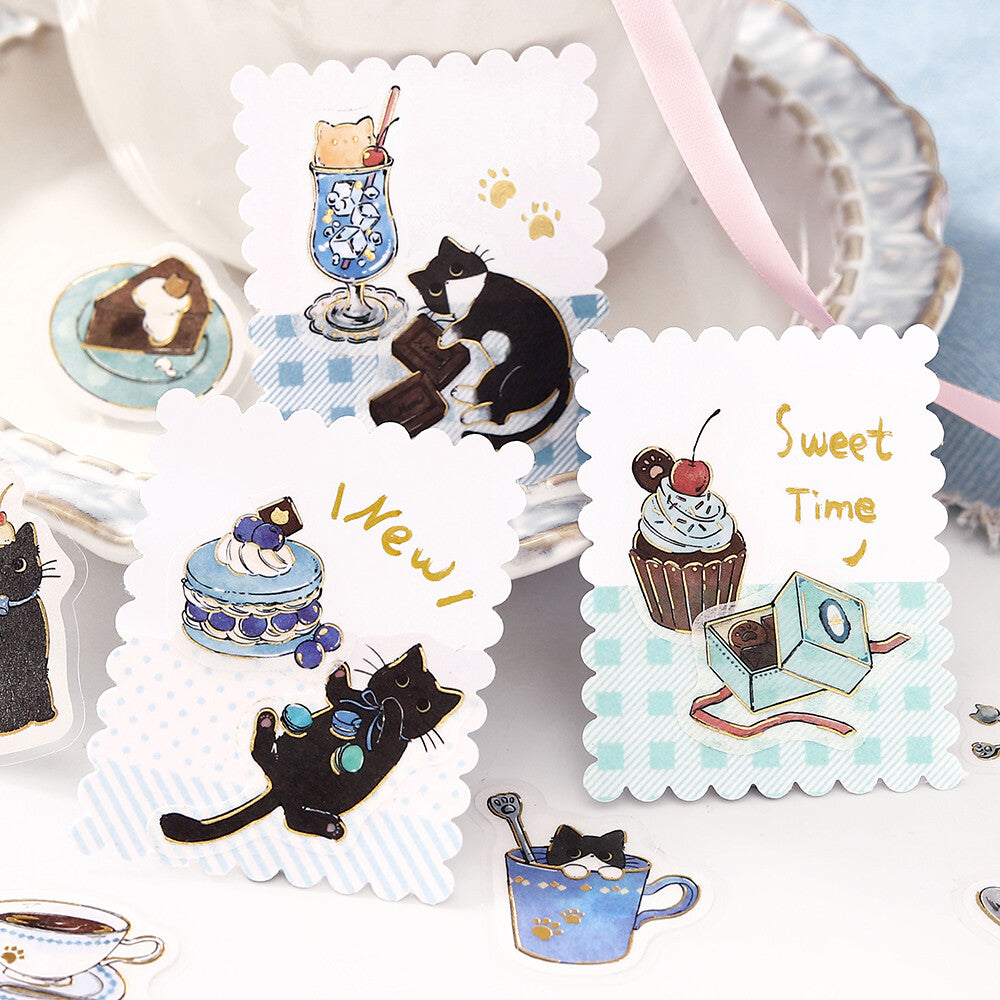 BGM Foil-stamped Flake Stickers "Welcome Meow!" - Kuroneko Cafe