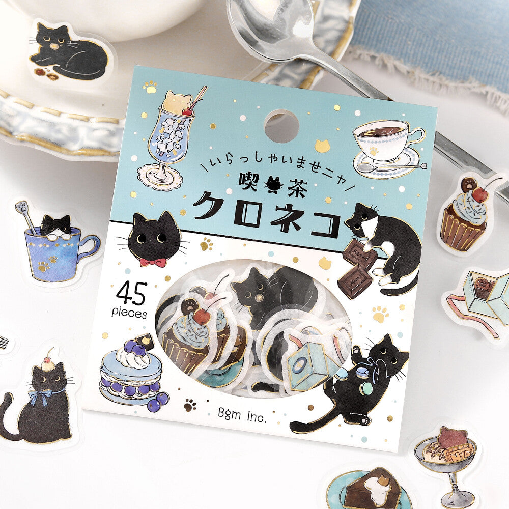 BGM Foil-stamped Flake Stickers "Welcome Meow!" - Kuroneko Cafe