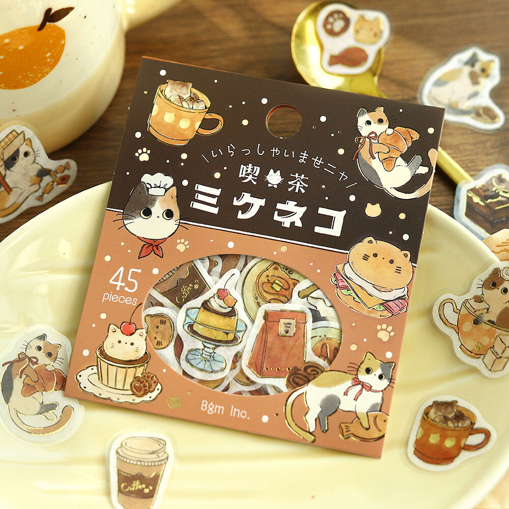 BGM Foil-stamped Flake Stickers "Welcome Meow!" - Cafe Mikeneko