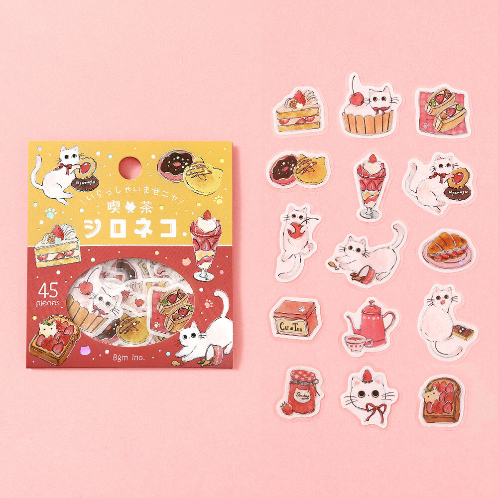 BGM Foil-stamped Flake Stickers "Welcome Meow!" - Shiro Neko Cafe | Papermind Shop