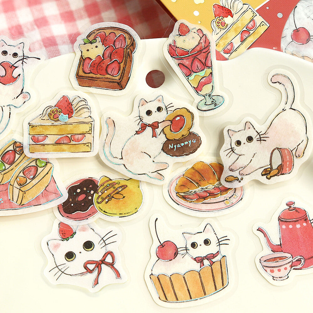 BGM Foil-stamped Flake Stickers "Welcome Meow!" - Shiro Neko Cafe | Papermind Shop
