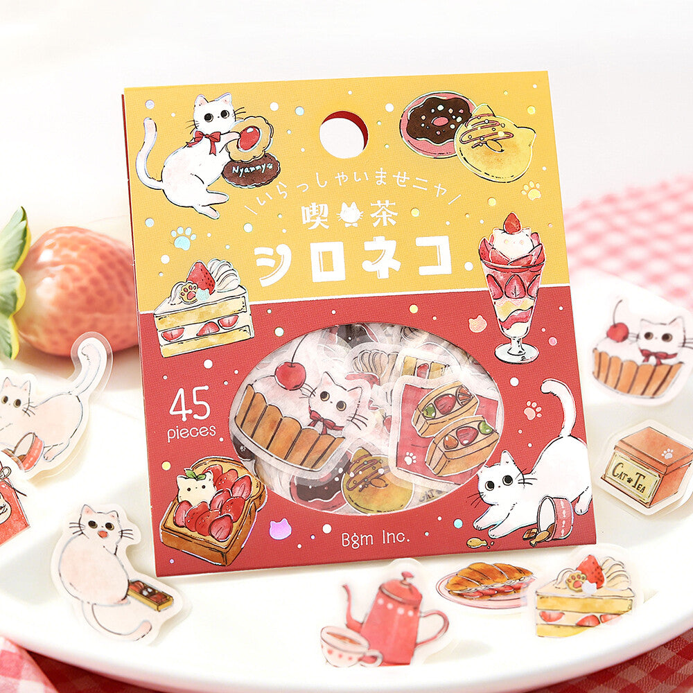 BGM Foil-stamped Flake Stickers "Welcome Meow!" - Shiro Neko Cafe