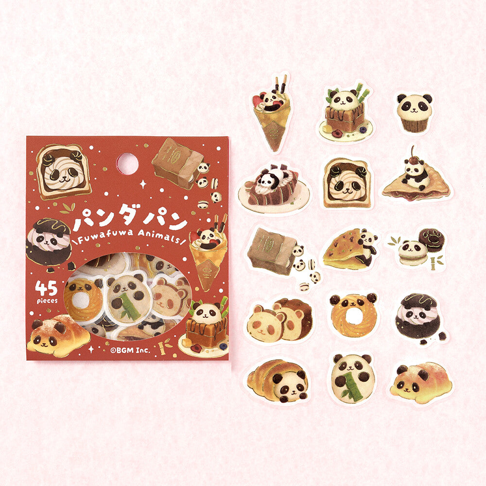BGM Flake Stickers Foil Stamped "Fuwafuwa Fluffy Animals Vol.2" - Panda Bread | Papermind Shop