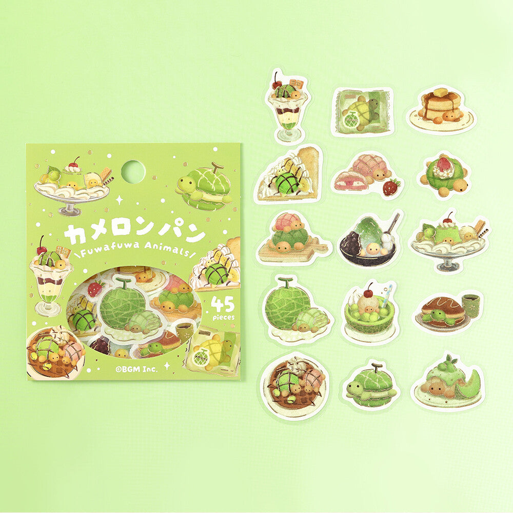 BGM Flake Stickers Foil Stamped "Fuwafuwa Fluffy Animals Vol.2" - Turtle Melon Bread | Papermind Shop