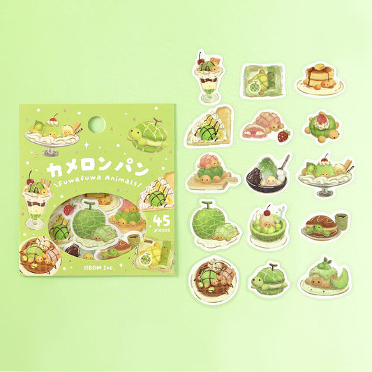 BGM Flake Stickers Foil Stamped "Fuwafuwa Fluffy Animals Vol.2" - Turtle Melon Bread | Papermind Shop