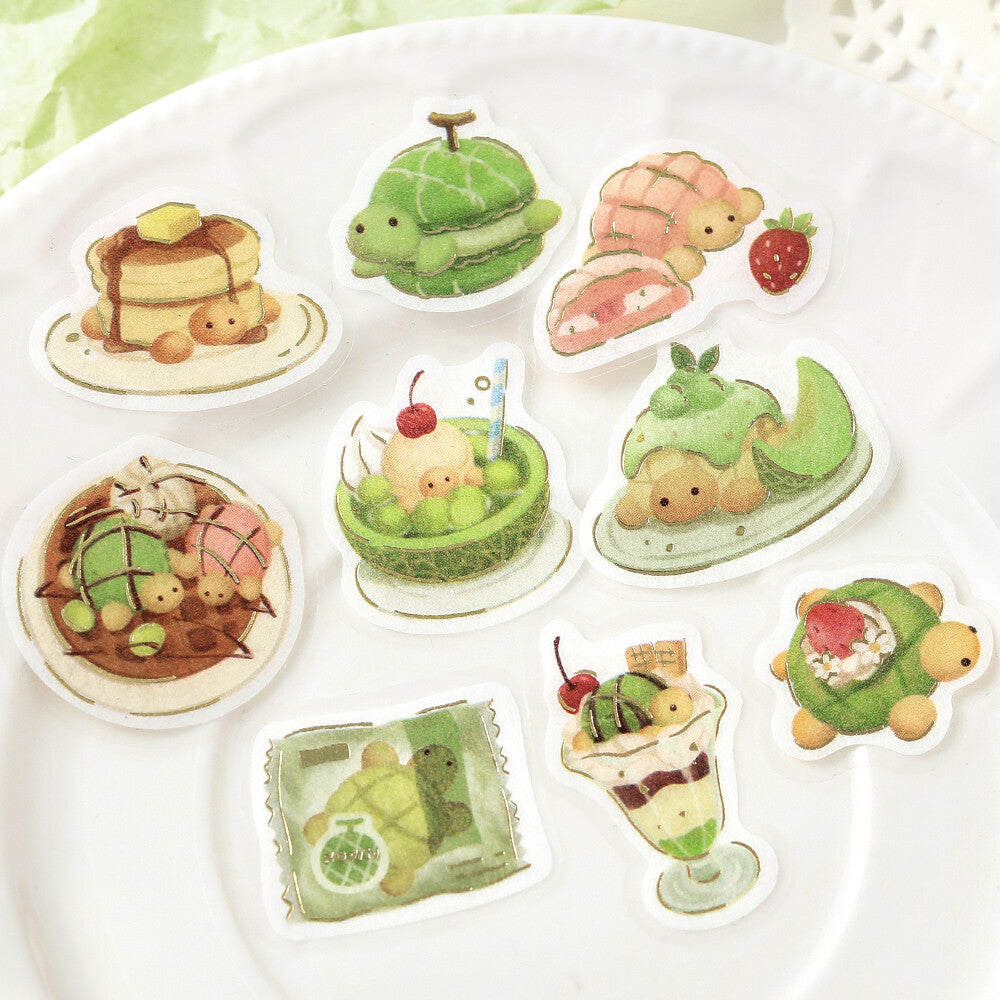 BGM Flake Stickers Foil Stamped "Fuwafuwa Fluffy Animals Vol.2" - Turtle Melon Bread | Papermind Shop