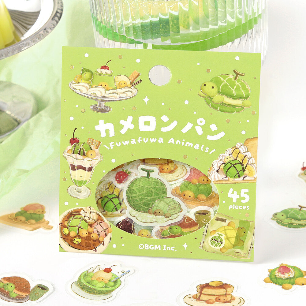BGM Flake Stickers Foil Stamped "Fuwafuwa Fluffy Animals Vol.2" - Turtle Melon Bread