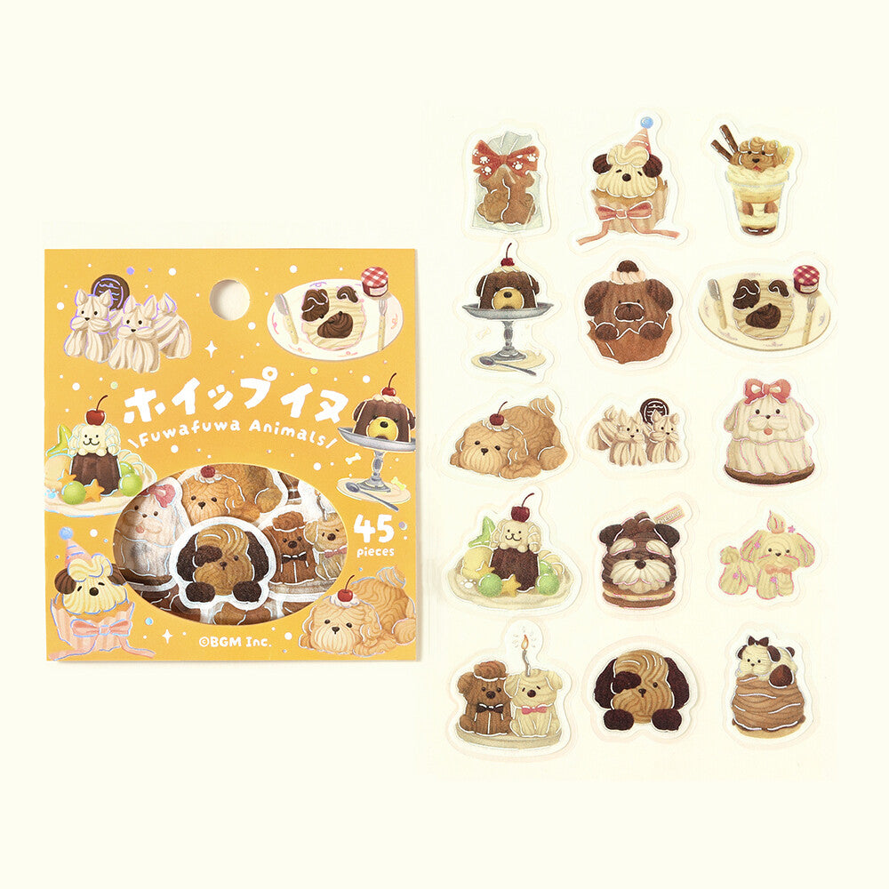 BGM Flake Stickers Foil Stamped "Fuwafuwa Fluffy Animals Vol.2" - Whipped Cream Dog | Papermind Shop
