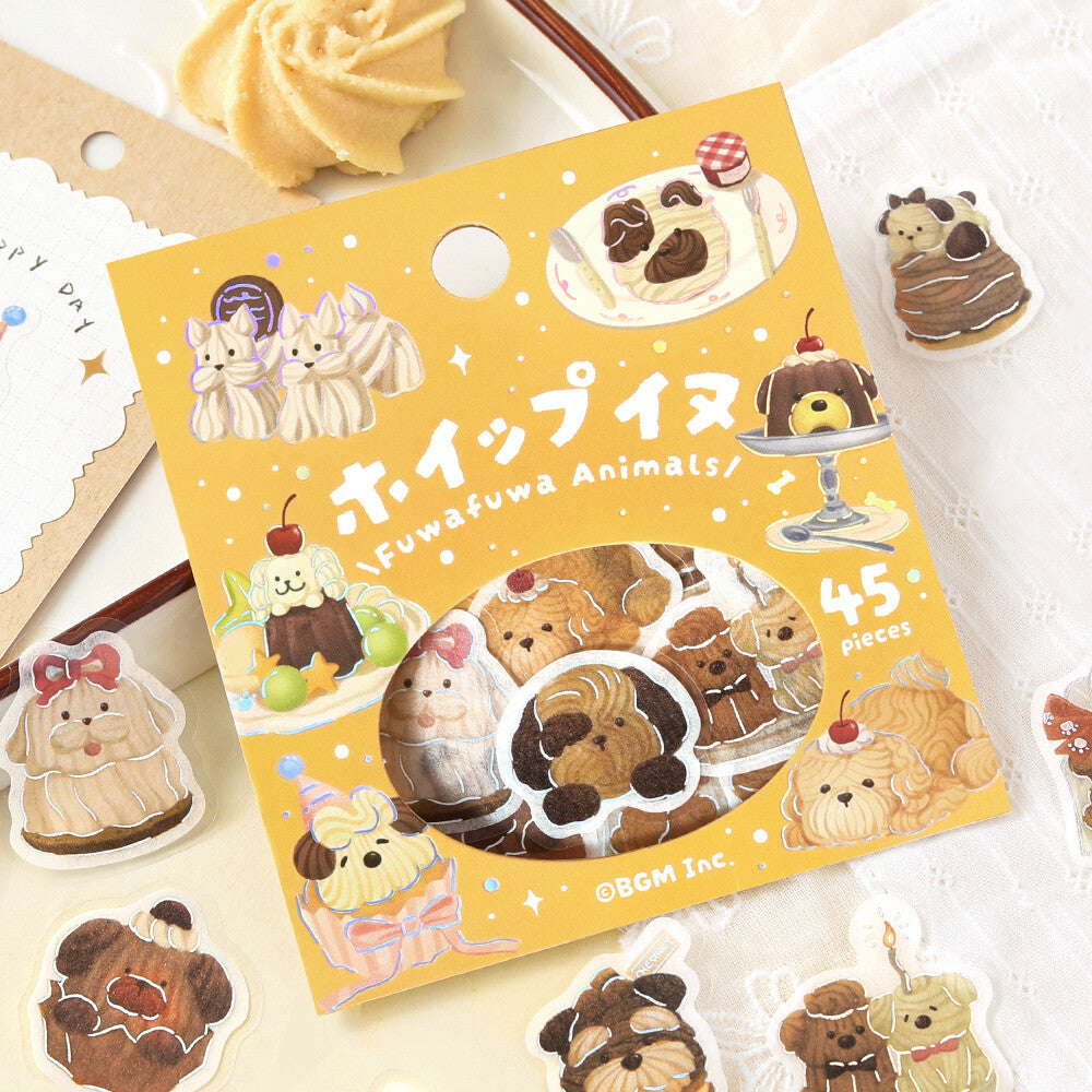 BGM Flake Stickers Foil Stamped "Fuwafuwa Fluffy Animals Vol.2" - Whipped Cream Dog