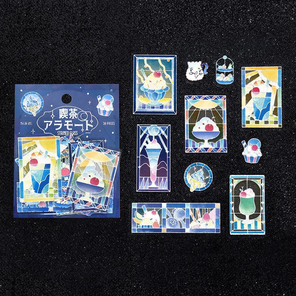 BGM Foil Stamp Clear Stickers Café à la Mode Stained Glass Blue