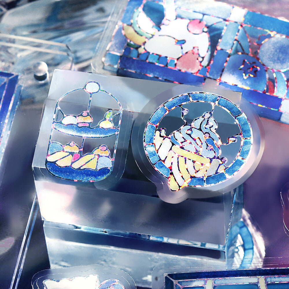 BGM Foil Stamp Clear Stickers Café à la Mode Stained Glass Blue