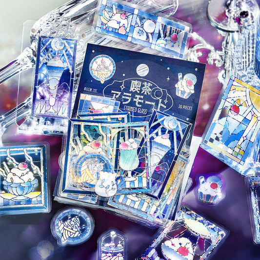 BGM Foil Stamp Clear Stickers Café à la Mode Stained Glass Blue