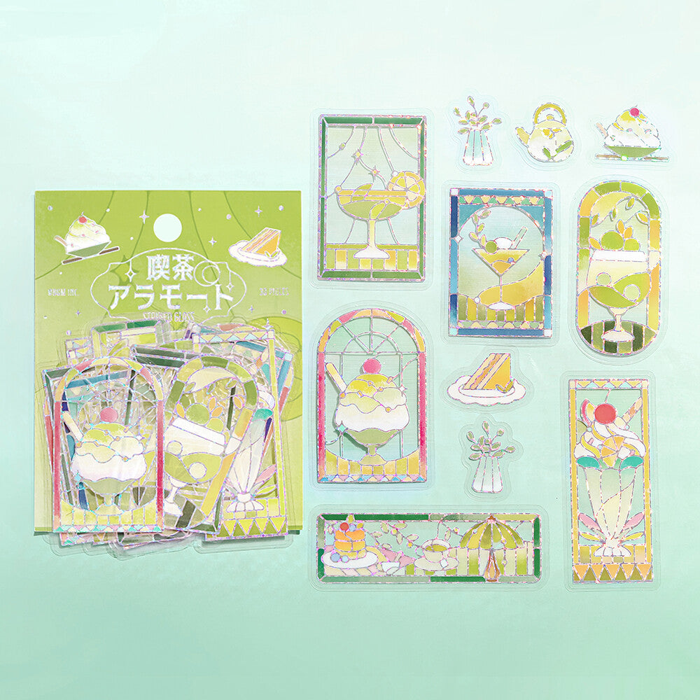 BGM Foil Stamp Clear Stickers Café à la Mode Stained Glass Green