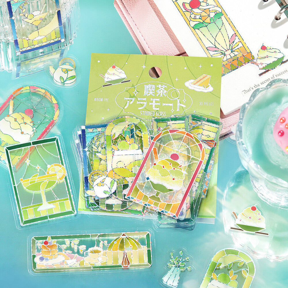 BGM Foil Stamp Clear Stickers Café à la Mode Stained Glass Green