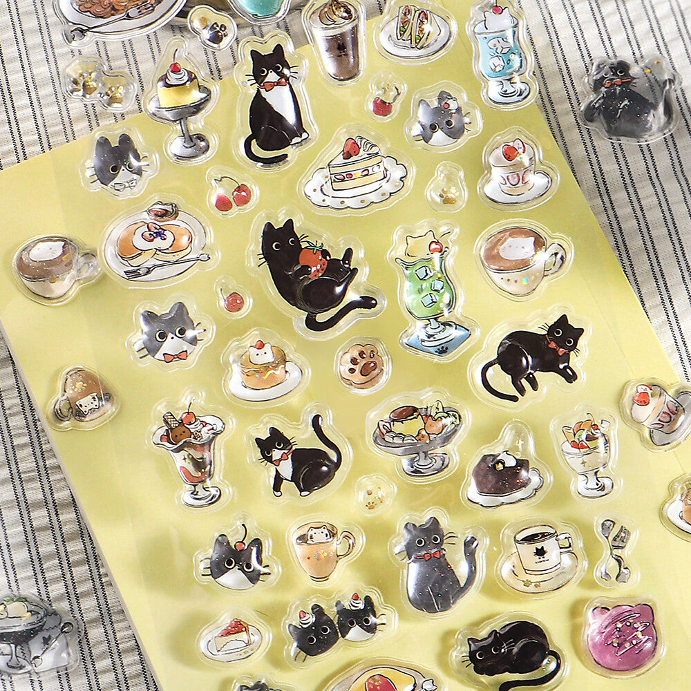 BGM Sticker Sheet - Sparkling 3D Sticker Black Cat Cafe | Papermind Shop