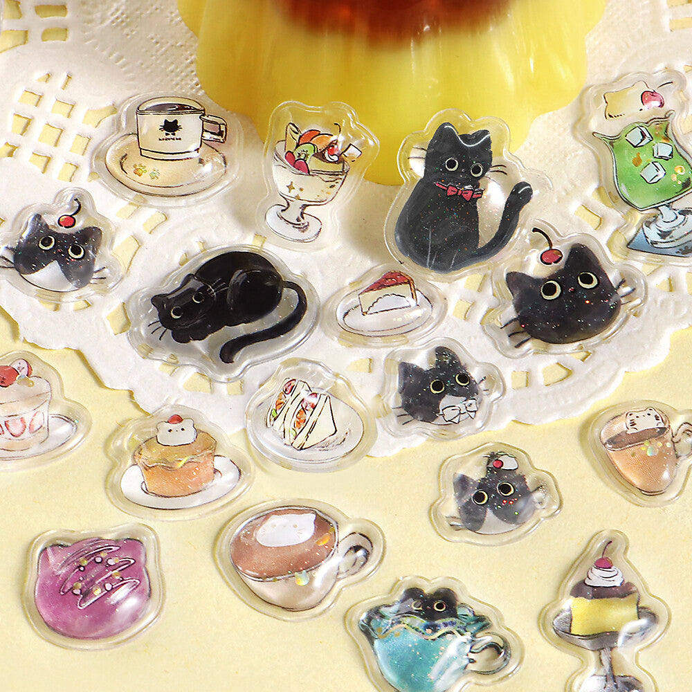 BGM Sticker Sheet - Sparkling 3D Sticker Black Cat Cafe | Papermind Shop