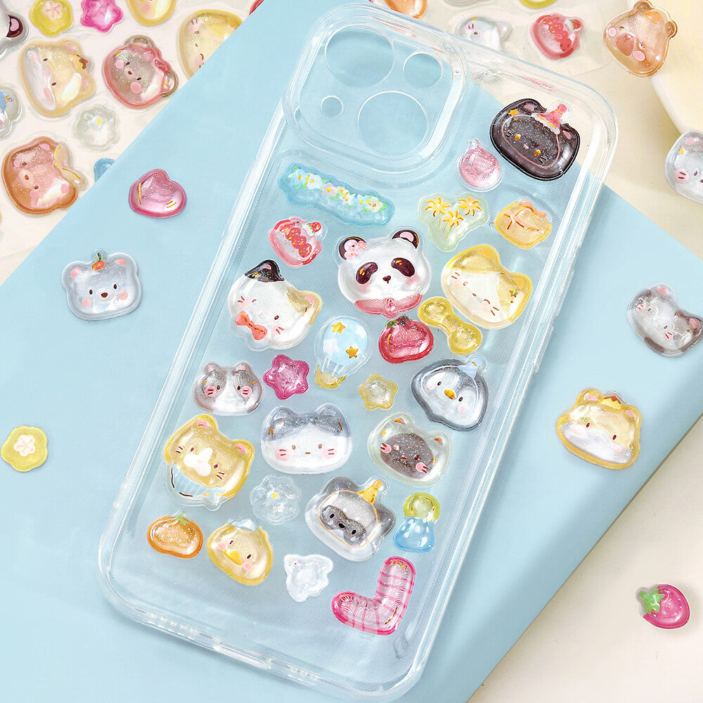 BGM Sticker Sheet - Sparkling 3D Sticker Cute Animal Face | Papermind Shop