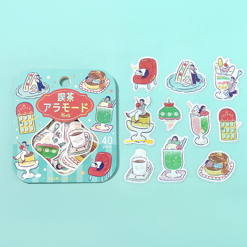 BGM Foil-stamped Flake Stickers Cafe A La Mode - Fancy Retro