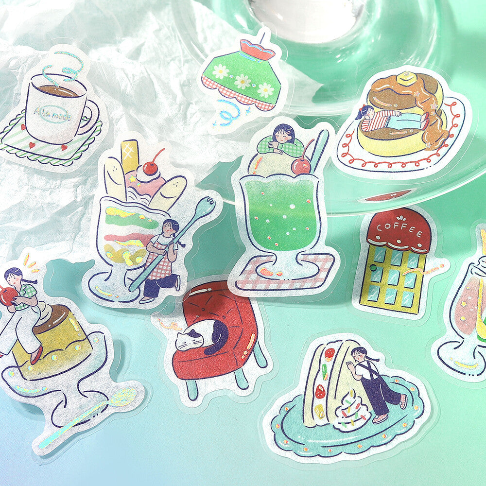 BGM Foil-stamped Flake Stickers Cafe A La Mode - Fancy Retro