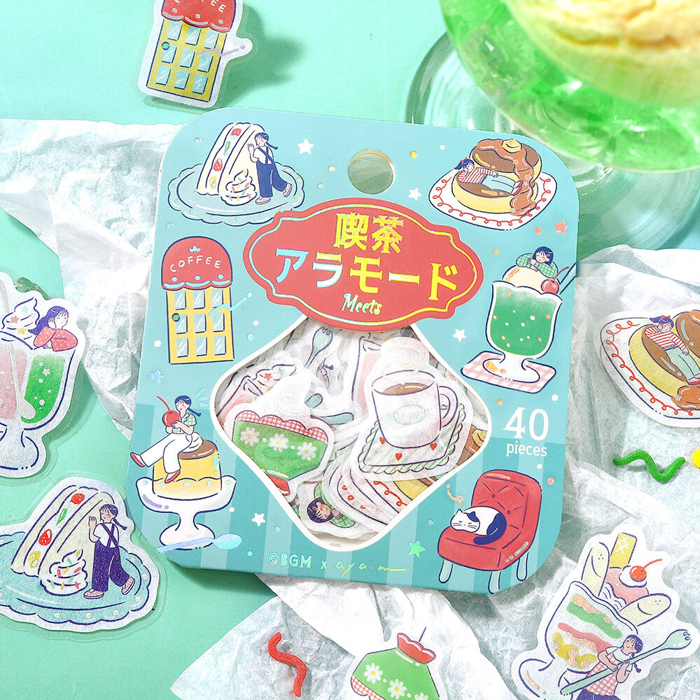 BGM Foil-stamped Flake Stickers Cafe A La Mode - Fancy Retro