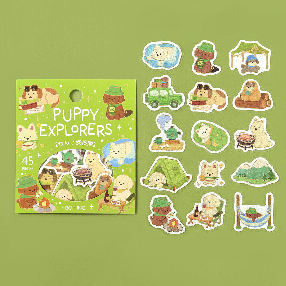 BGM Foil-Stamped Flake Stickers – Dress-Up Animals: Puppy Expedition