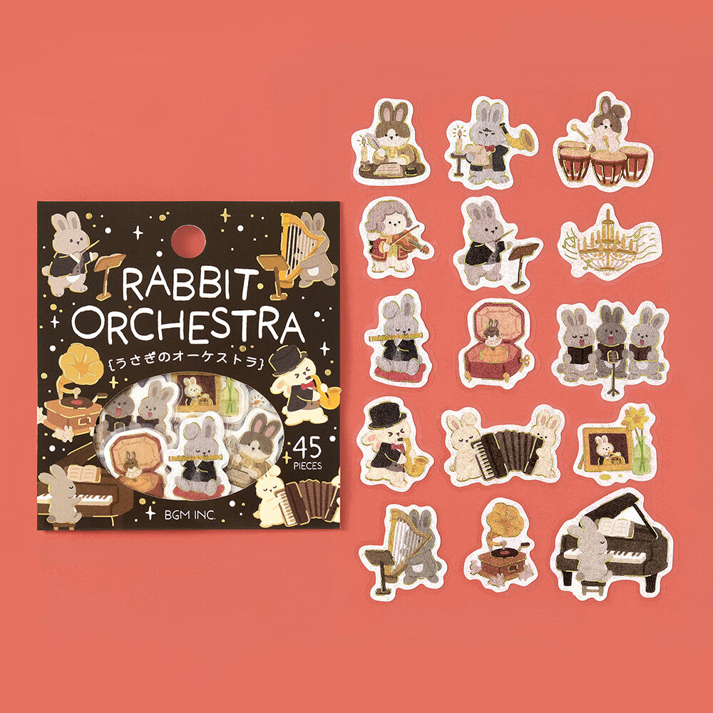BGM Foil-Stamped Flake Stickers – Dress-Up Animals: Rabbit Orchestra