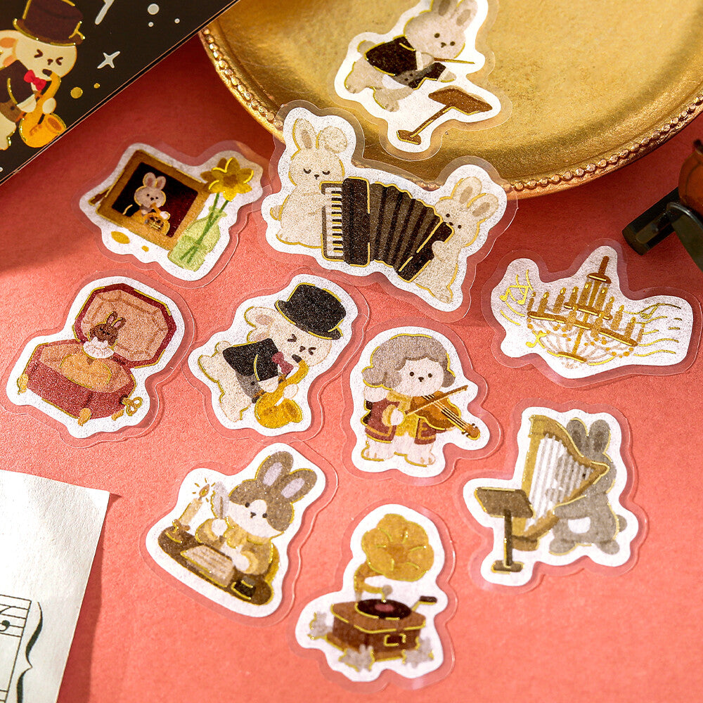 BGM Foil-Stamped Flake Stickers – Dress-Up Animals: Rabbit Orchestra
