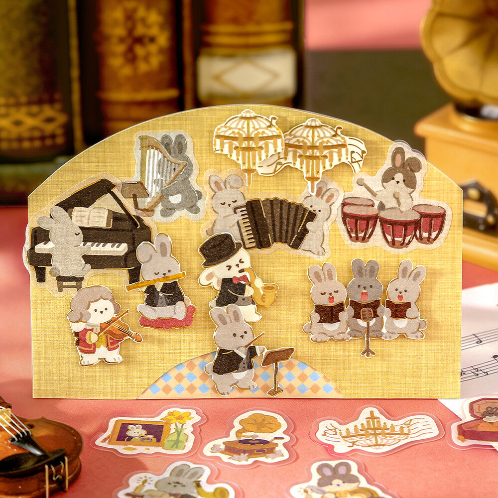 BGM Foil-Stamped Flake Stickers – Dress-Up Animals: Rabbit Orchestra