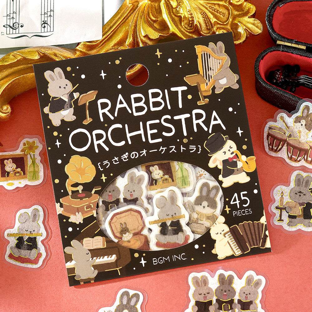 BGM Foil-Stamped Flake Stickers – Dress-Up Animals: Rabbit Orchestra
