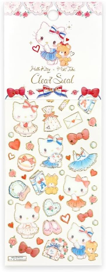 Sanrio Takei Miki x Hello Kitty Clear Sticker Sheet - Paris and Ribbons - Clothes Pin