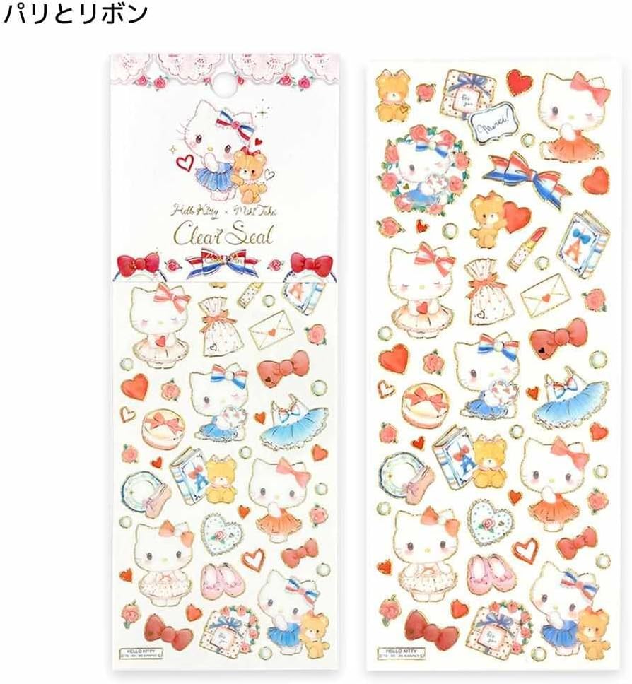 Sanrio Takei Miki x Hello Kitty Clear Sticker Sheet - Paris and Ribbons - Clothes Pin