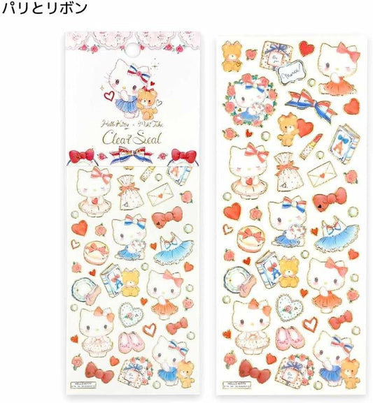 Sanrio Takei Miki x Hello Kitty Clear Sticker Sheet - Paris and Ribbons - Clothes Pin