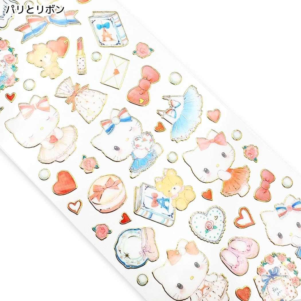 Sanrio Takei Miki x Hello Kitty Clear Sticker Sheet - Paris and Ribbons - Clothes Pin