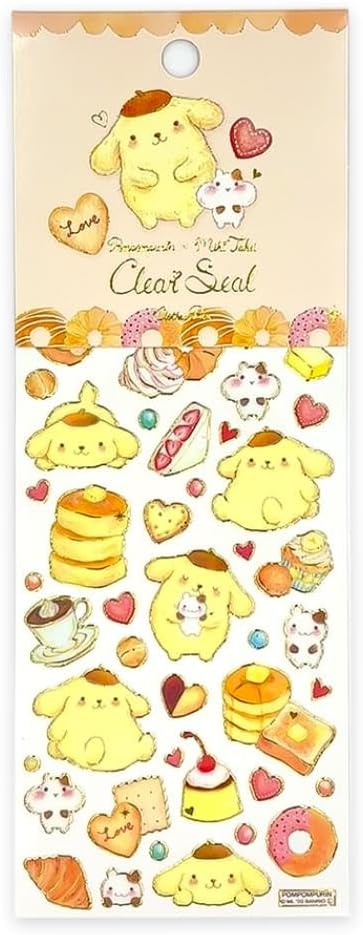 Sanrio Takei Miki x Pompompurin Clear Sticker Sheet - Fluffy Soufflé - Clothes Pin